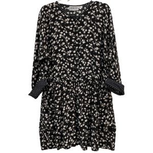 Madison Wells Dropwaist Big Pockets Mini Dress Black/white Floral Contra…